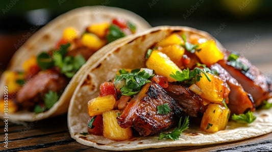 Smoky Braised Short Rib Tiki Tacos with Pineapple Pepper Salsa